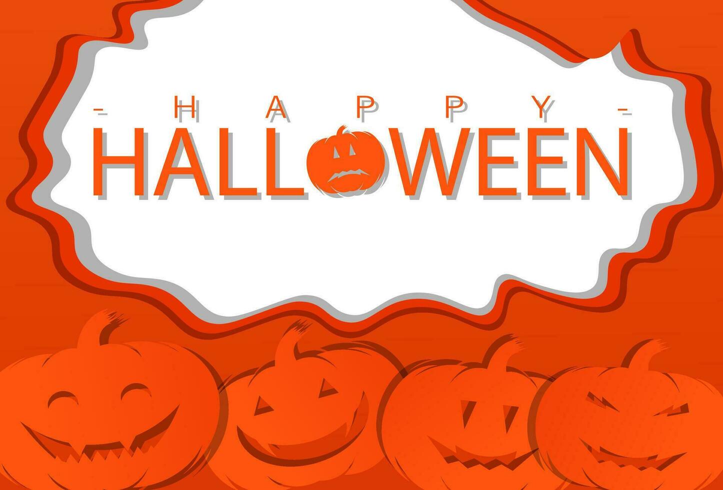 Halloween greeting design with paper cut, orange and white vector