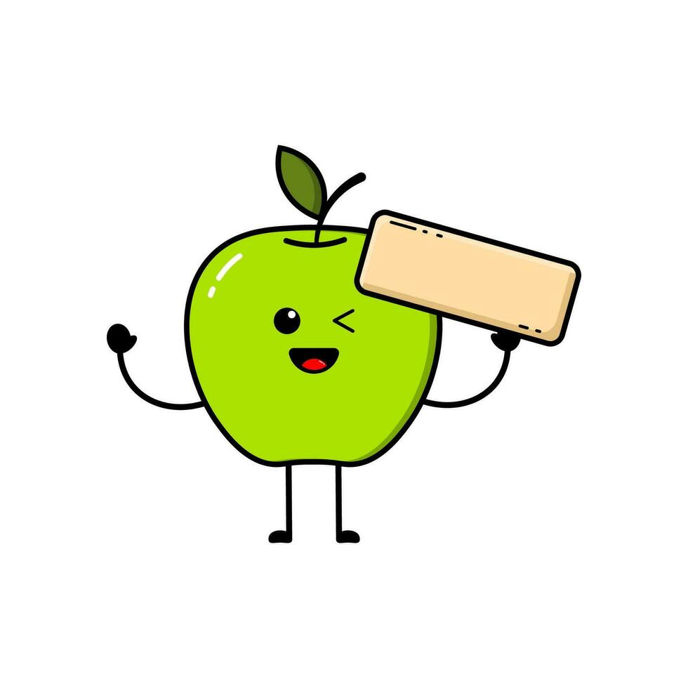 verde manzana, manzana icono moderno verde con un linda facial expresión vector