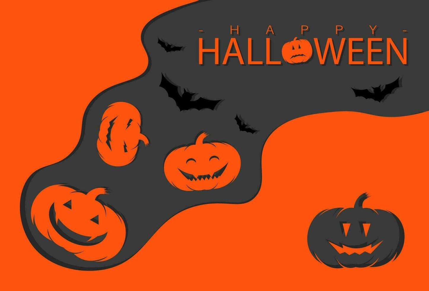 Halloween greeting design with paper cut, orange and white vector