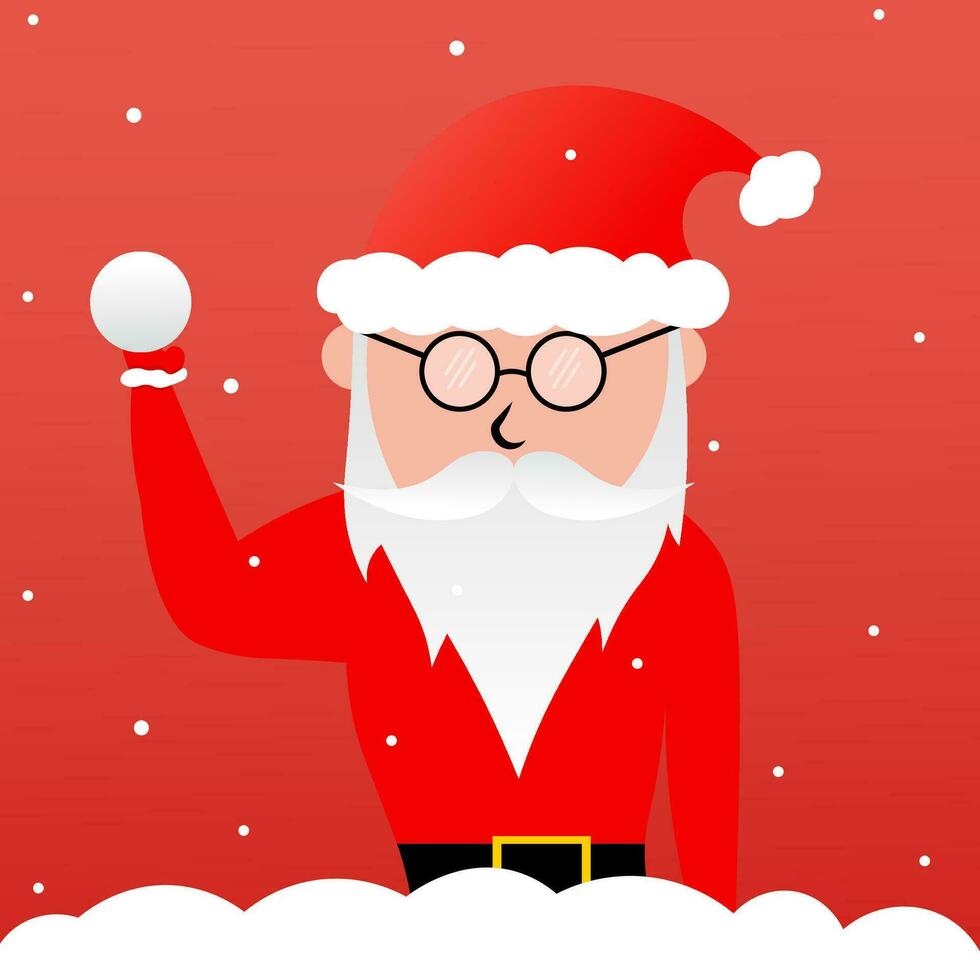 Santa Claus, wearing glasses, a white beard and wearing a Christmas hat, red, white, black and gold vector