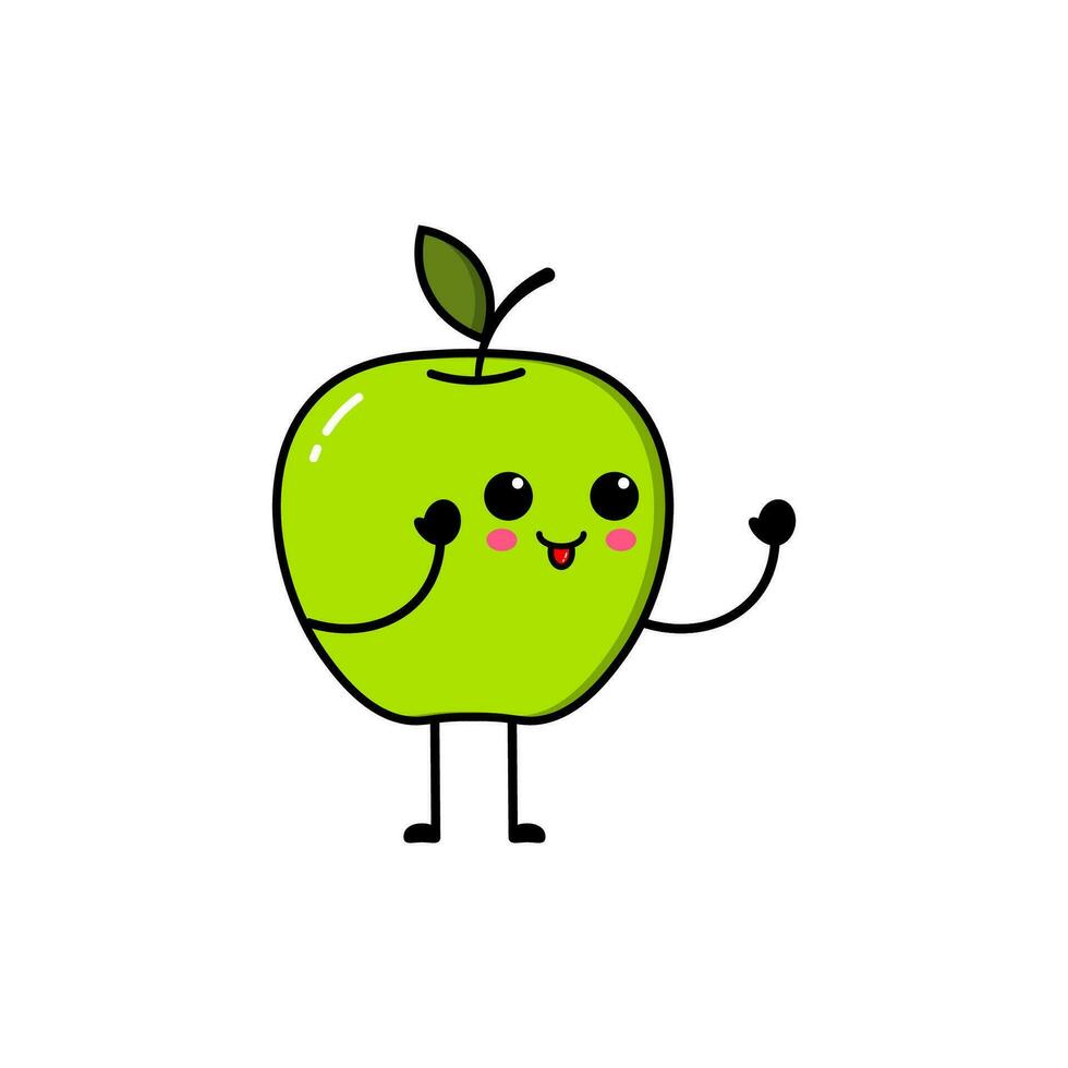 verde manzana, manzana icono moderno verde con un linda facial expresión vector