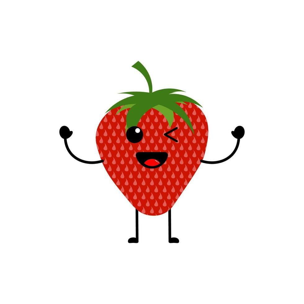 Strawberry fruit design with a cute, fun, and funny expression vector