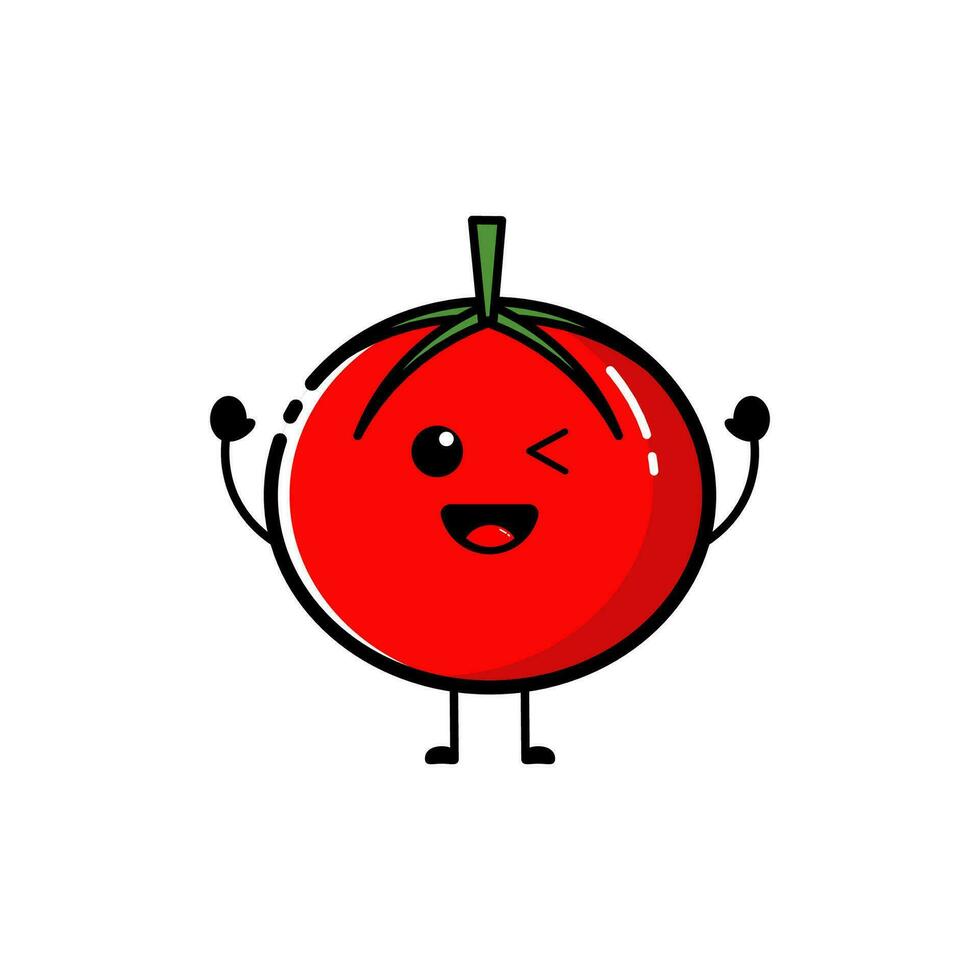 Tomato character who is raising both hands with a cute expression vector