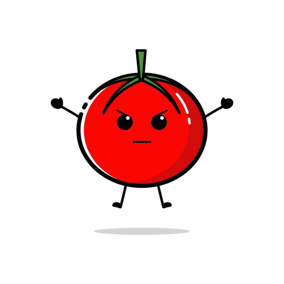 Tomato character who is raising both hands with a cute expression vector