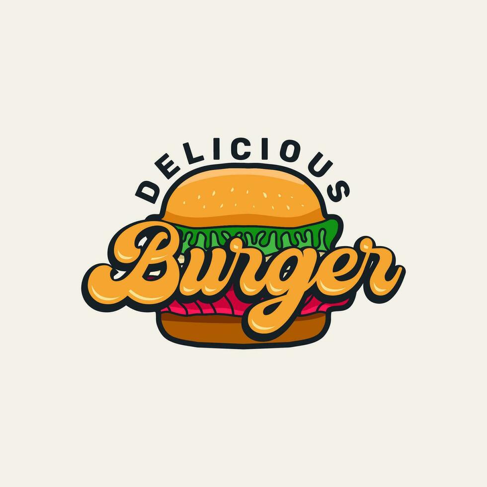 Delicious Burger Logo with Retro Text Style Vector Illustration