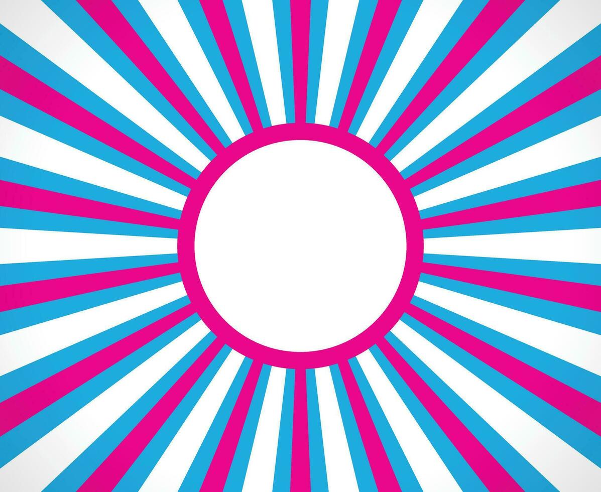 Pink and blue colourful sunburst pattern background with badge, rays, radial, summer banner, vector illustration