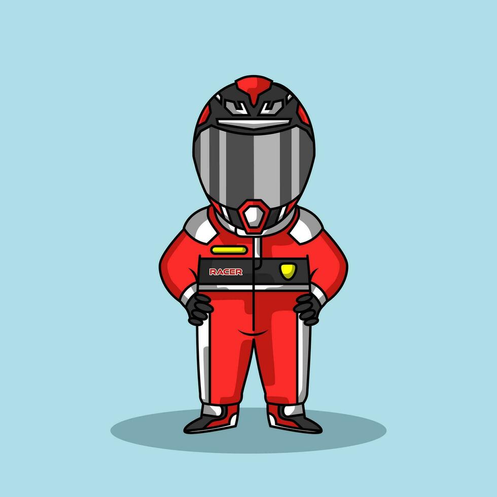 Cute racer wearing helmet and suit vector illustration