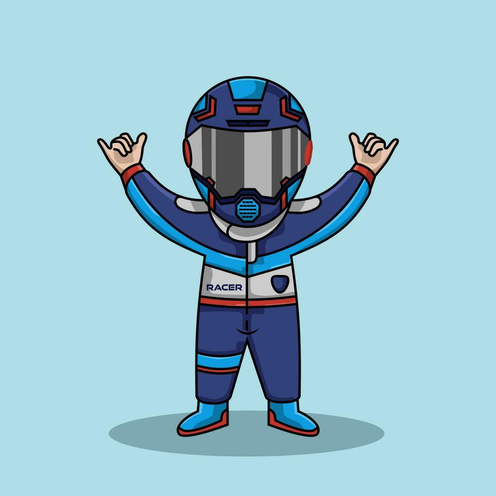 Cute racer wearing helmet and suit vector illustration