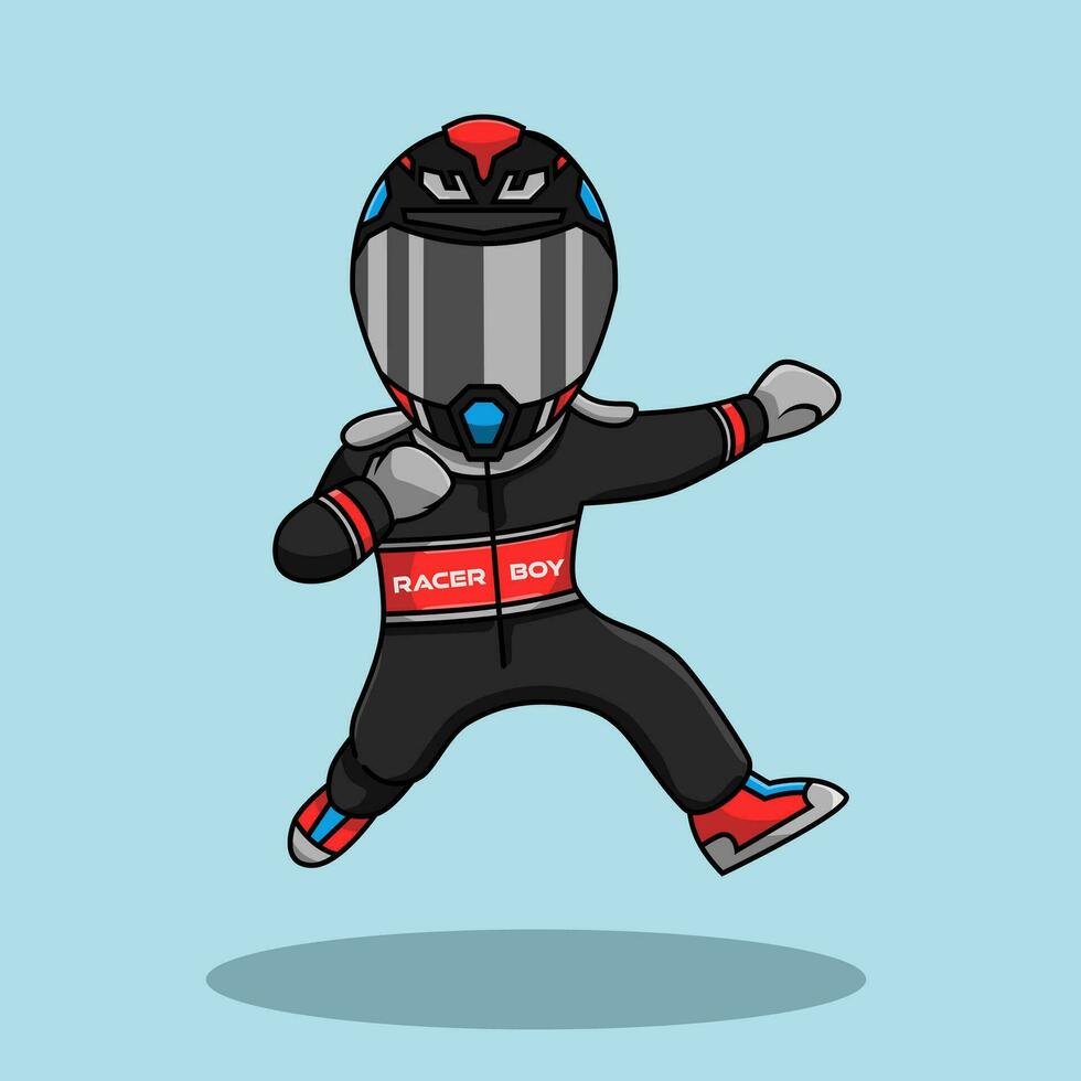 Cute racer wearing helmet and suit vector illustration