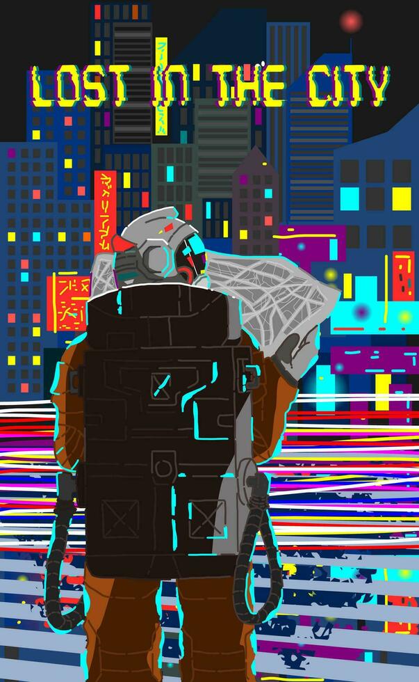 Astronaut Lost In The city vector illustration.