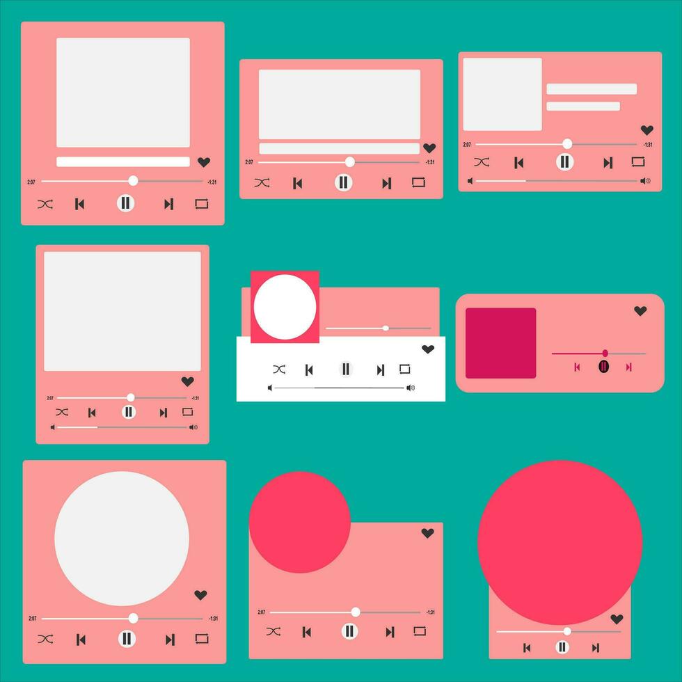 Set Cute Music Player Vevtor vector