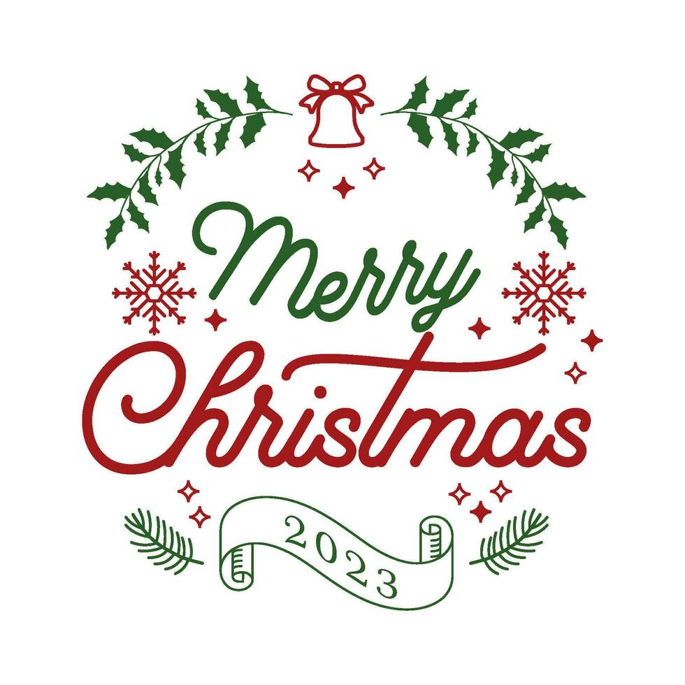 Vector Merry Christmas 2023 Lettering Badge T Shirt Design