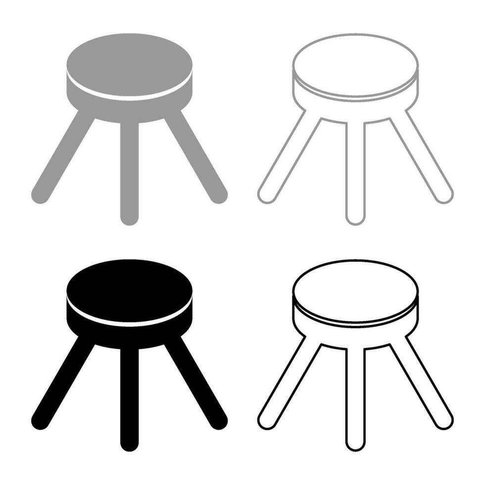 Stool with three legs furniture legged household concept set icon grey black color vector illustration image solid fill outline contour line thin flat style