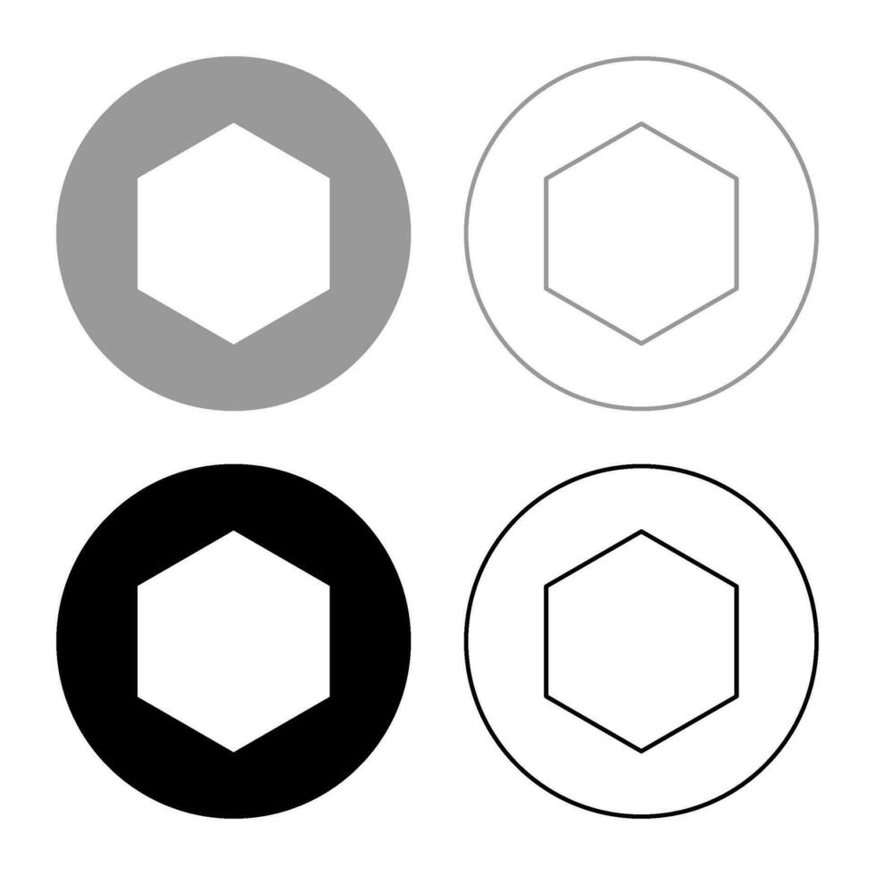 caucho empaquetadura disco debajo hexágono en circulo conjunto icono gris negro color vector ilustración imagen sólido llenar contorno contorno línea Delgado plano estilo