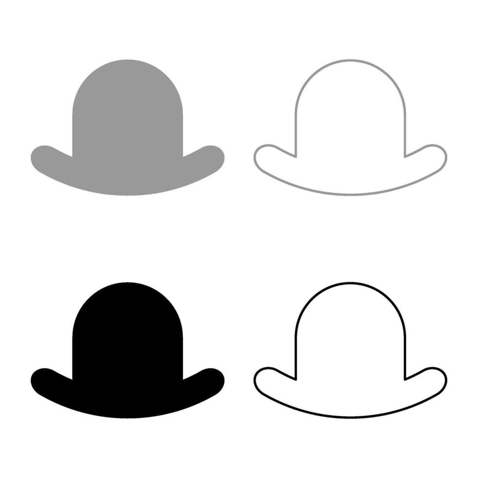 Old hat vintage bowler gentleman headwear male elegant fedora homburg-hat stingy brim top-hat set icon grey black color vector illustration image solid fill outline contour line thin flat style