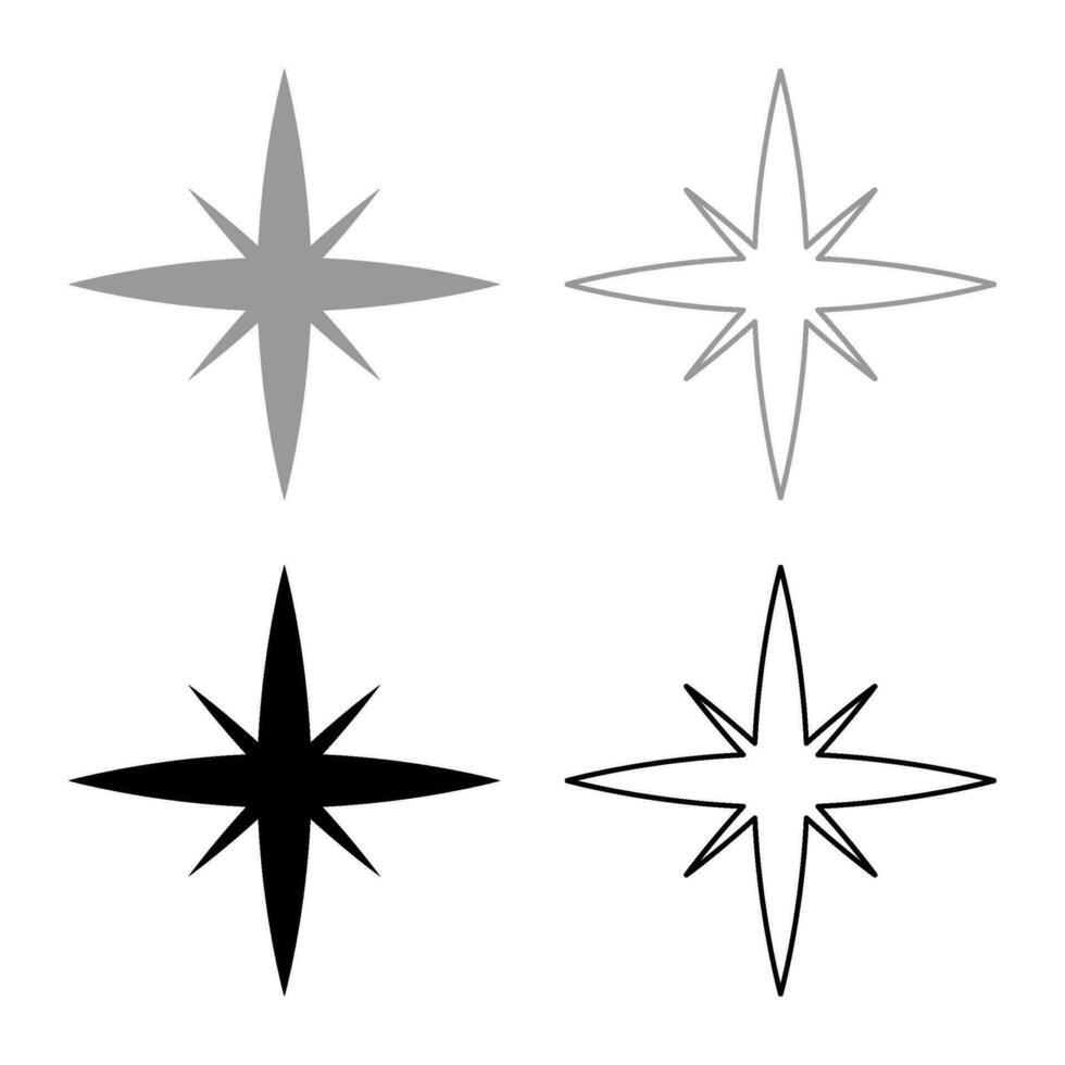 Star spark set icon grey black color vector illustration image solid fill outline contour line thin flat style