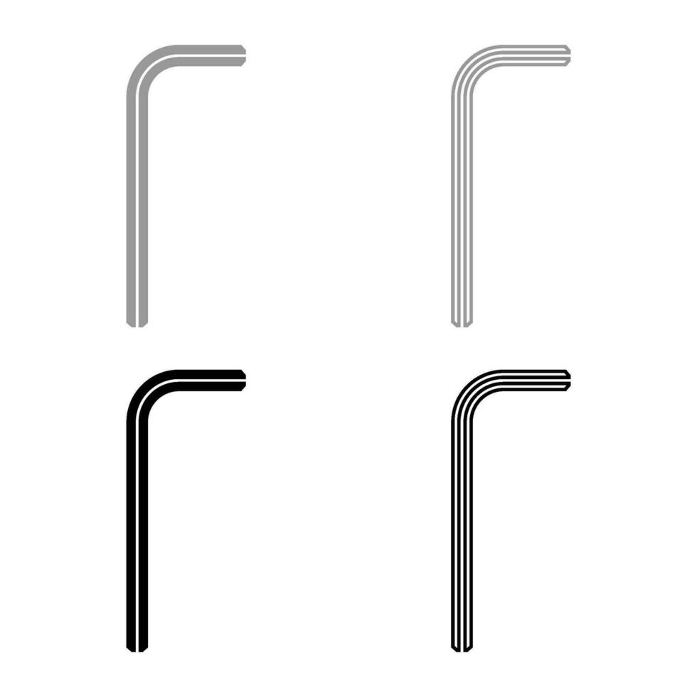 Hex key hex key wrench tool fixing concept set icon grey black color vector illustration image solid fill outline contour line thin flat style