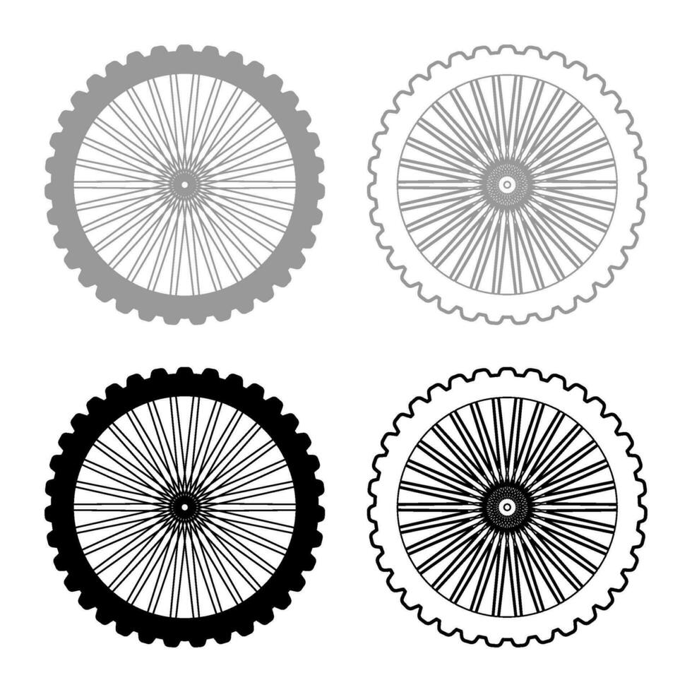 Bike wheel bicycle bike motorcycle set icon grey black color vector illustration image solid fill outline contour line thin flat style