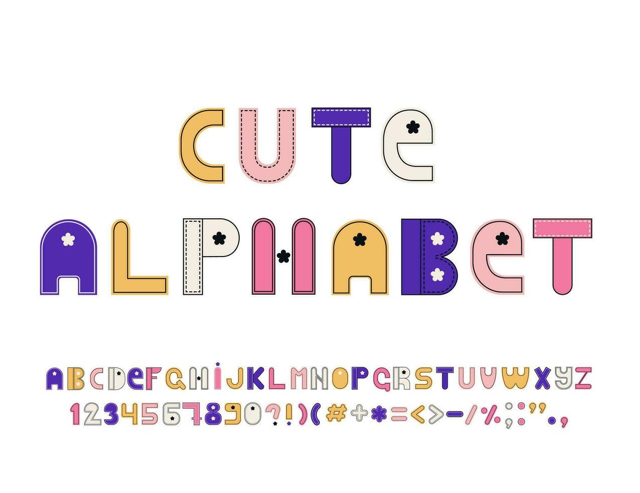 Cute alphabet, numbers, and symbols. Set of funky letters. Vector. vector