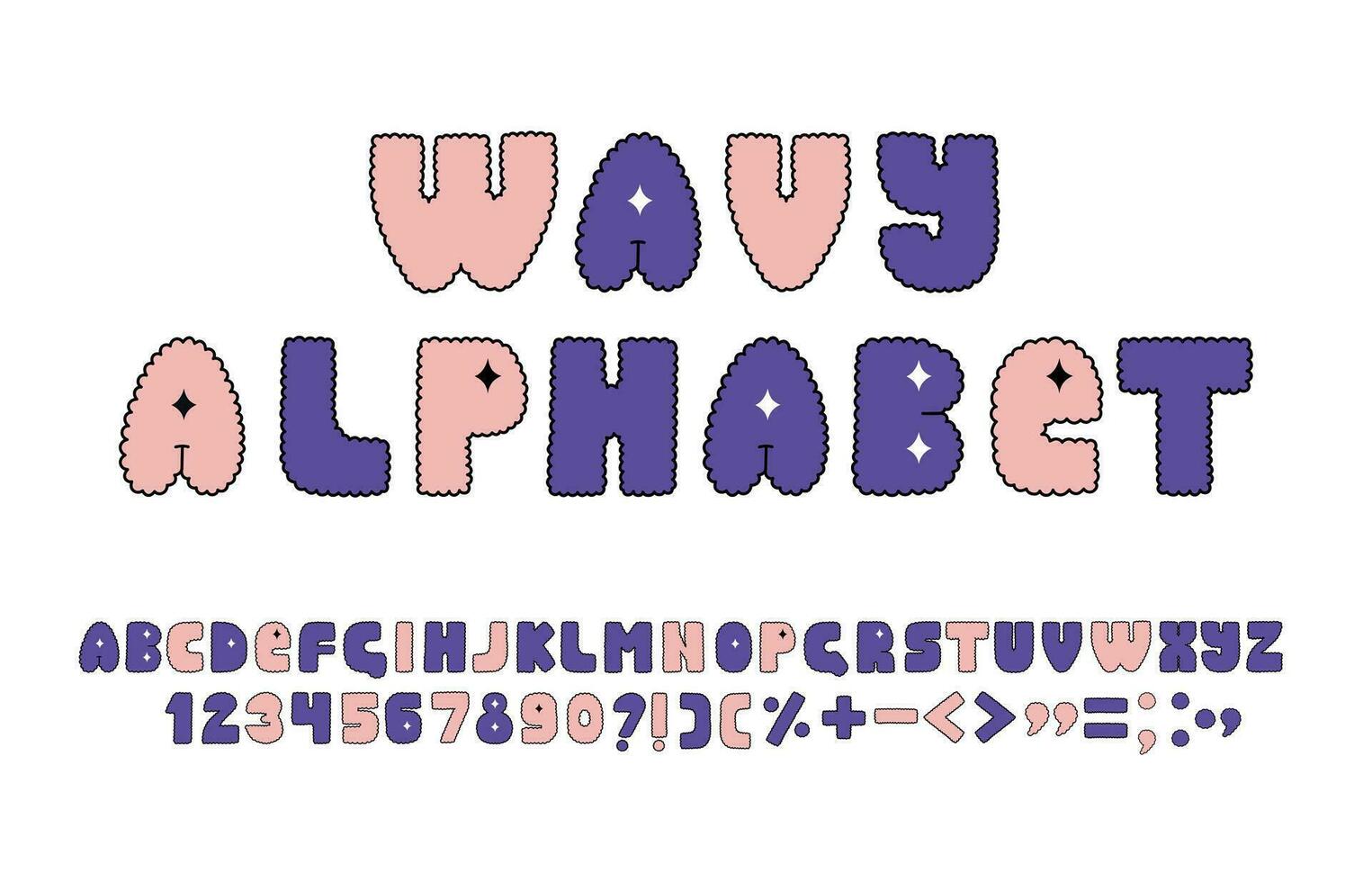 Cute alphabet, numbers, and symbols. Set of funky letters. Vector. vector