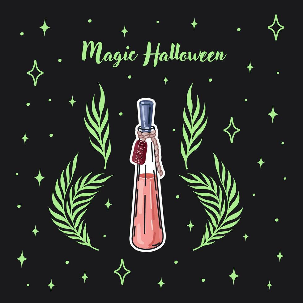 Halloween postcard. Greeting card with potion flask. Witchcraft and Magic. Vector. vector