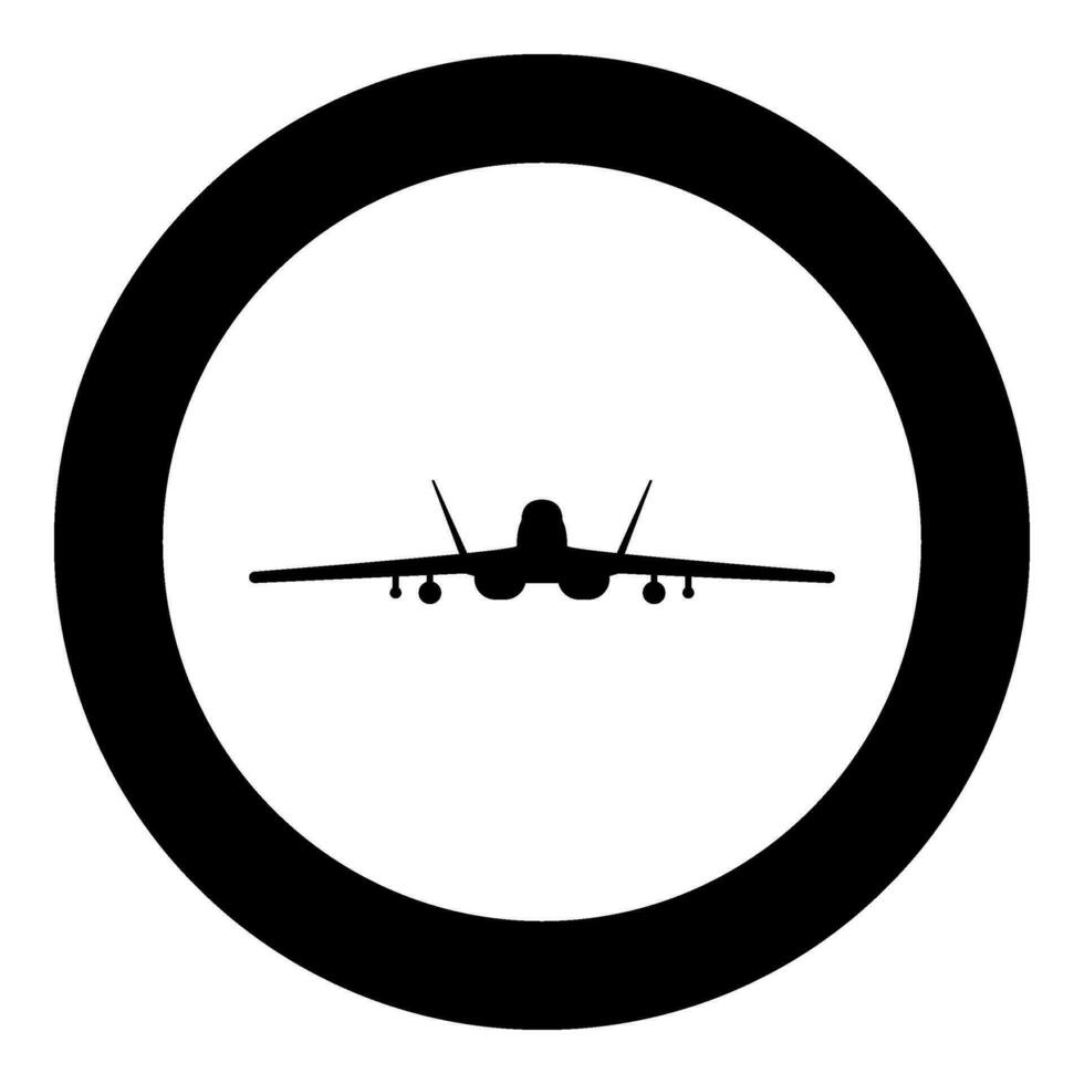 Jet fighter fight airplane modern combat aviation warplane military aircraft airforce icon in circle round black color vector illustration image solid outline style