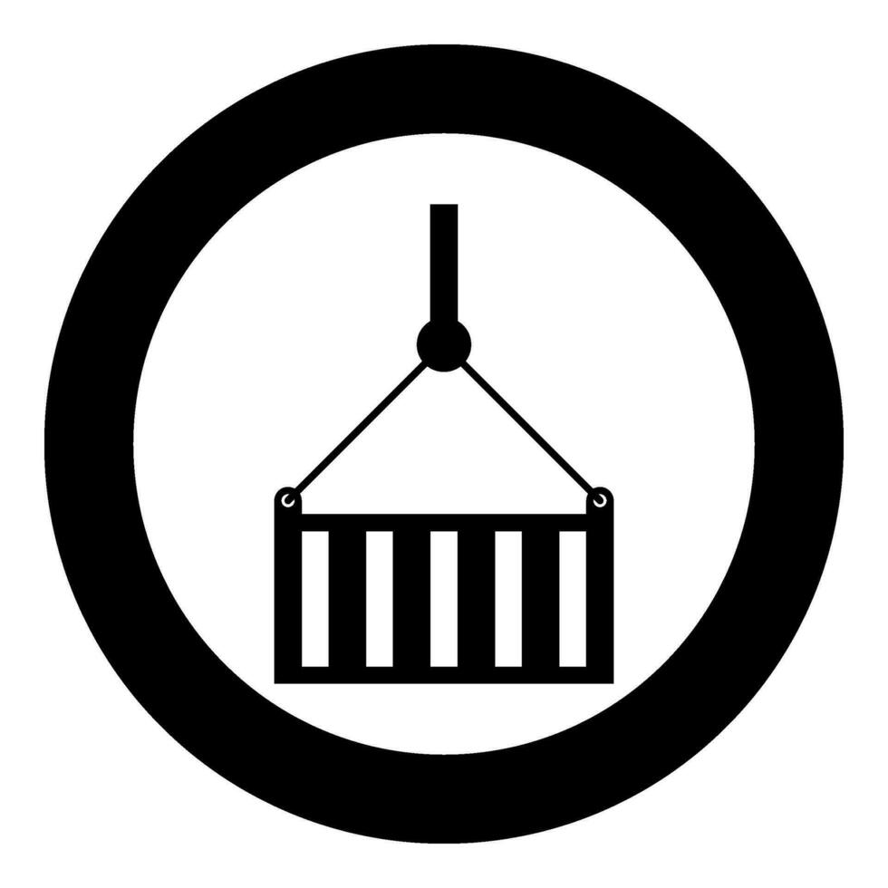 Port container on cable pulley freight export import shipping logistic commerce concept icon in circle round black color vector illustration image solid outline style