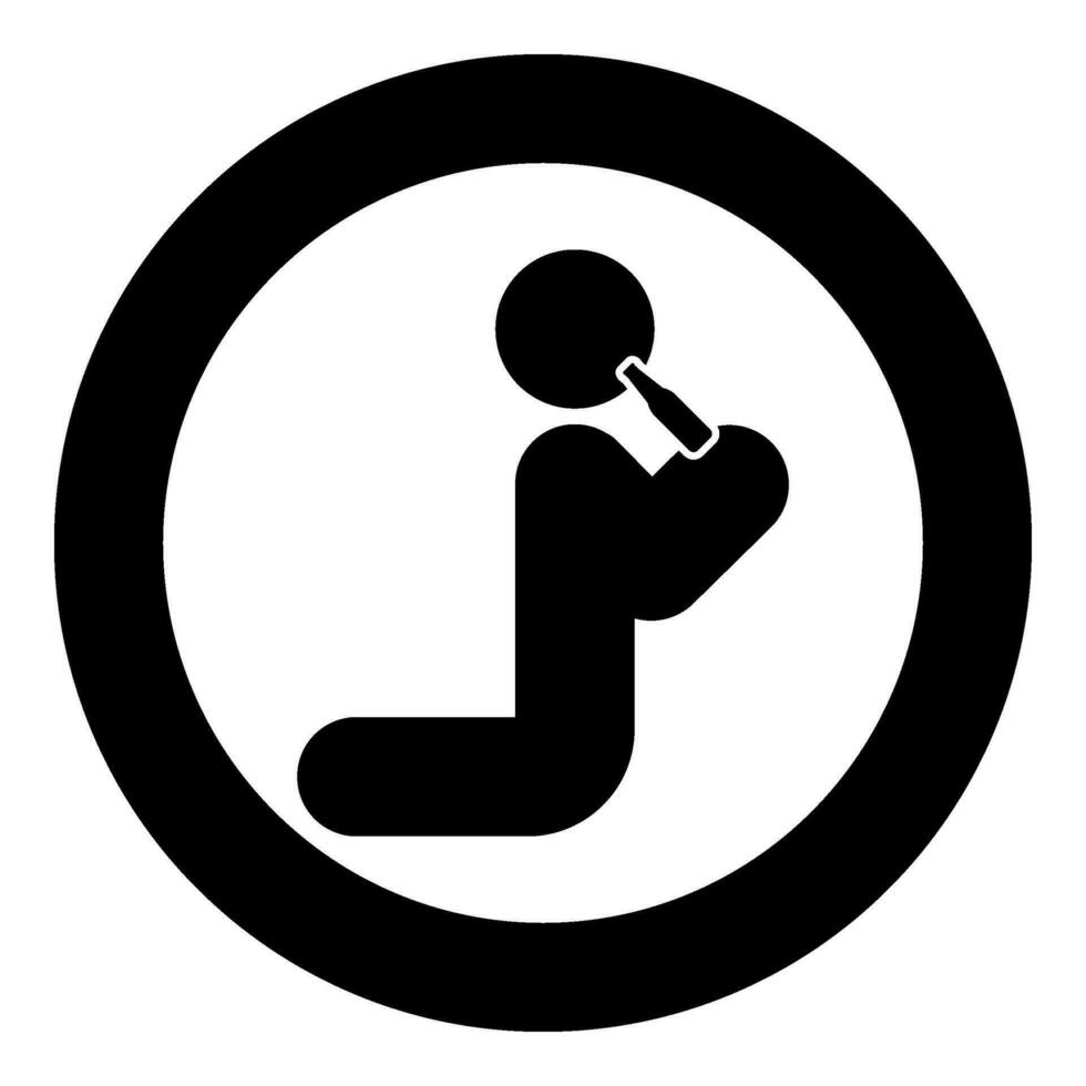 Man human drinking water alcohol beer from bottle knight position icon in circle round black color vector illustration image solid outline style