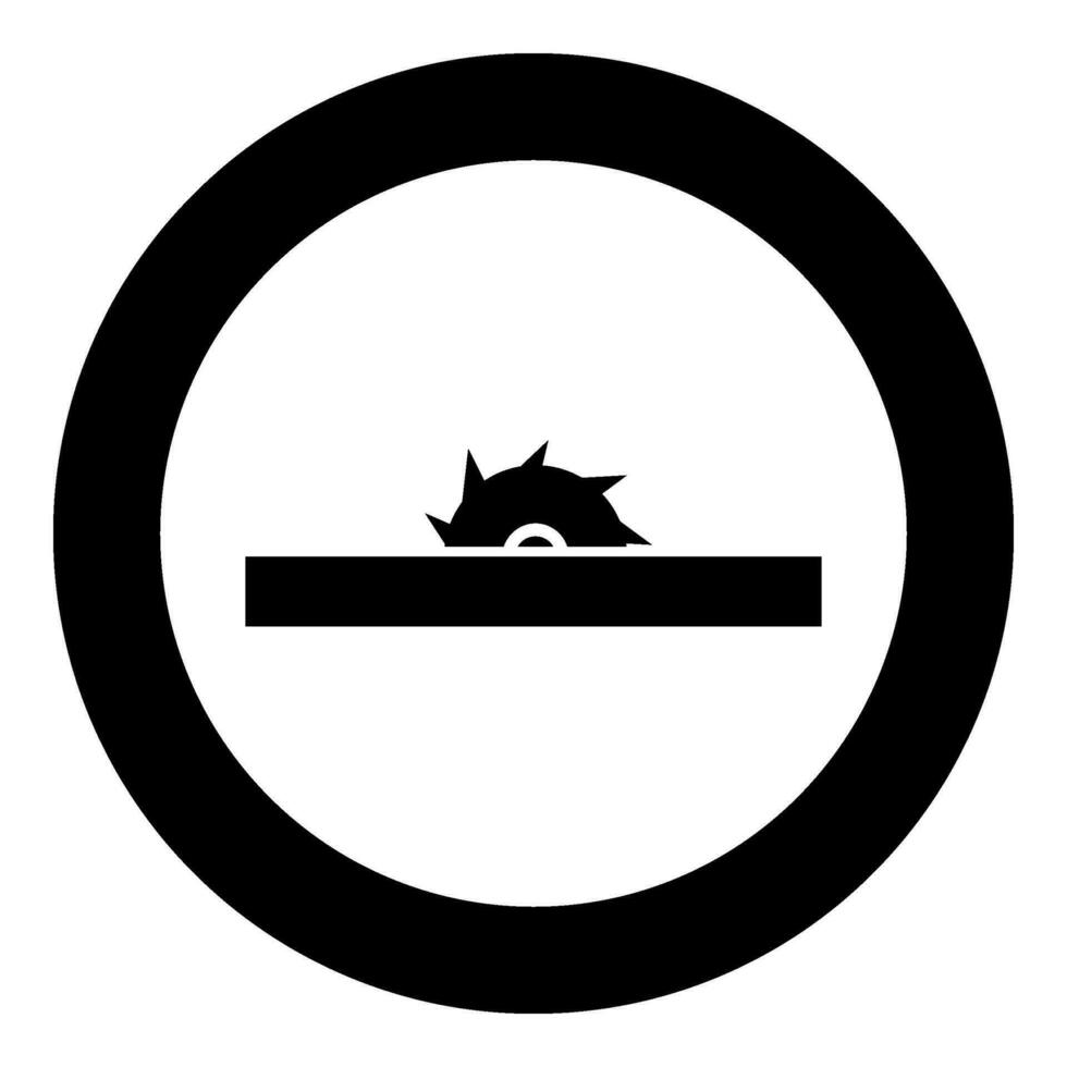 Circular saw bench table wheel blade carpentry workshop concept icon in circle round black color vector illustration image solid outline style