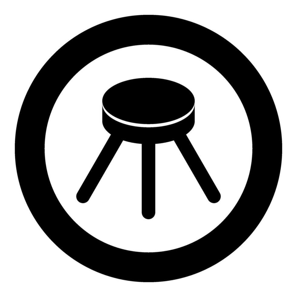 Stool with three legs furniture legged household concept icon in circle round black color vector illustration image solid outline style