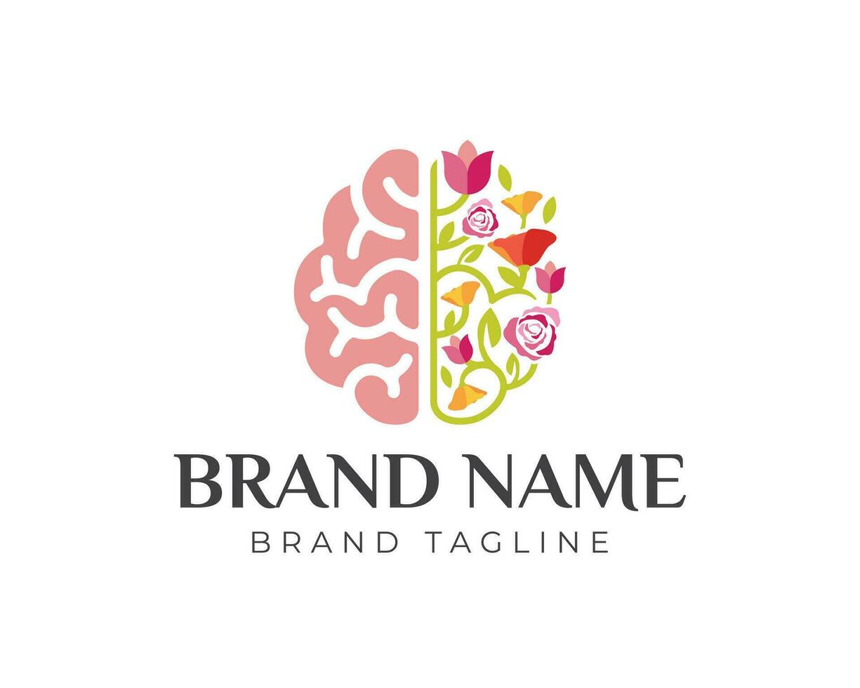 brain flower logo vector