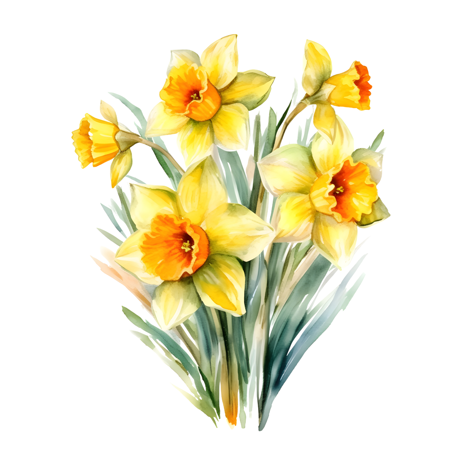 Watercolor floral bouquet illustration, daffodil flowers. ai generated