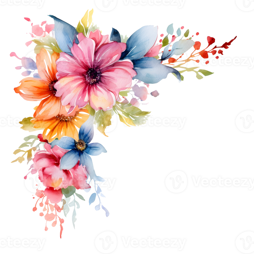 kleurrijk waterverf bloemen kader, botanisch sjabloon voor kaarten en uitnodigingen. ai gegenereerd png