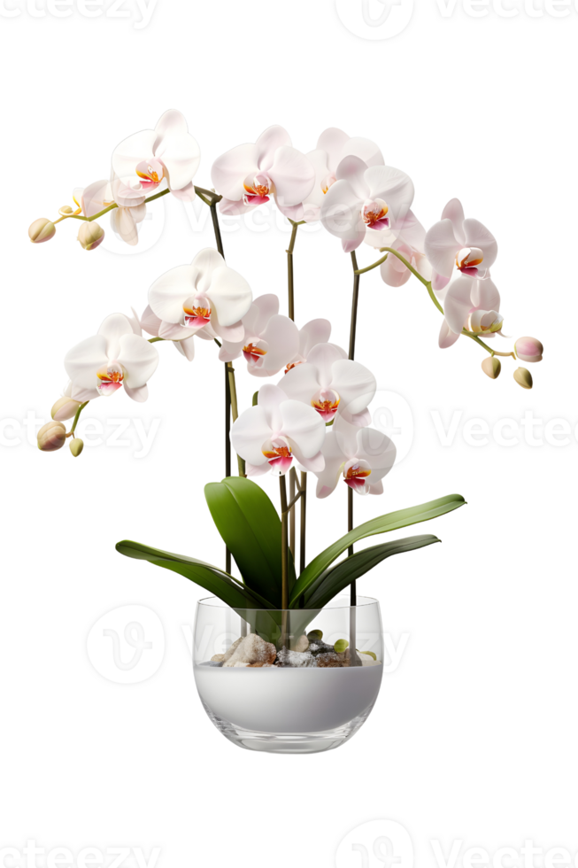 Beautiful white orchid flower in ceramic pot. ai generated png