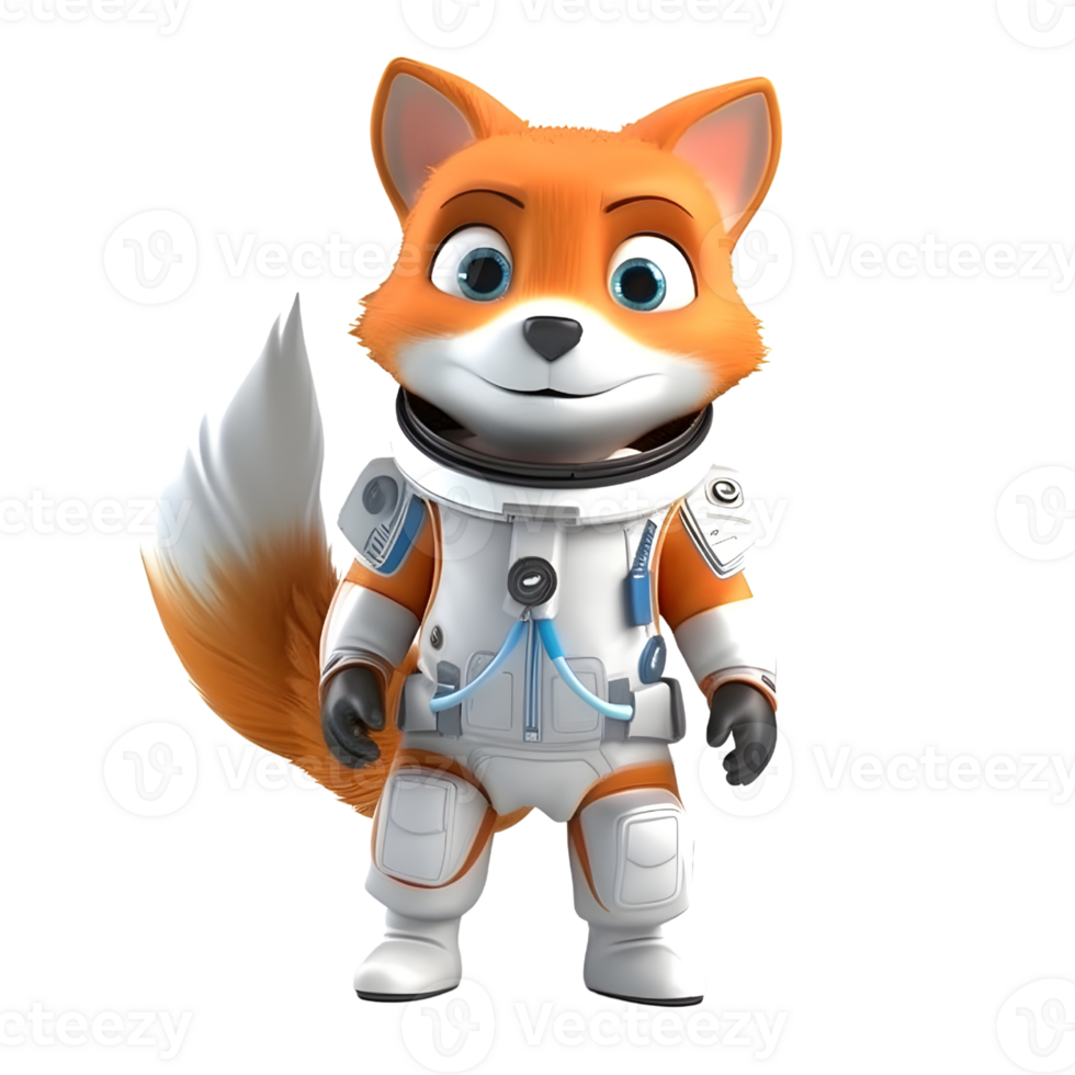 3d carino Volpe portafortuna indossare astronauta costume. ai generato png