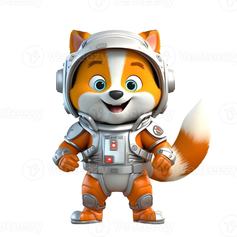 3d carino Volpe portafortuna indossare astronauta costume. ai generato png