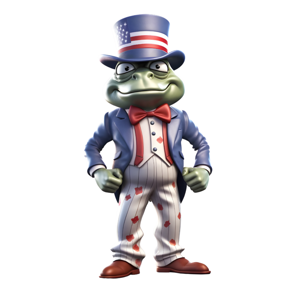 3d frog mascot wear uncle sam costume. american independence day 4th of july. ai generated png