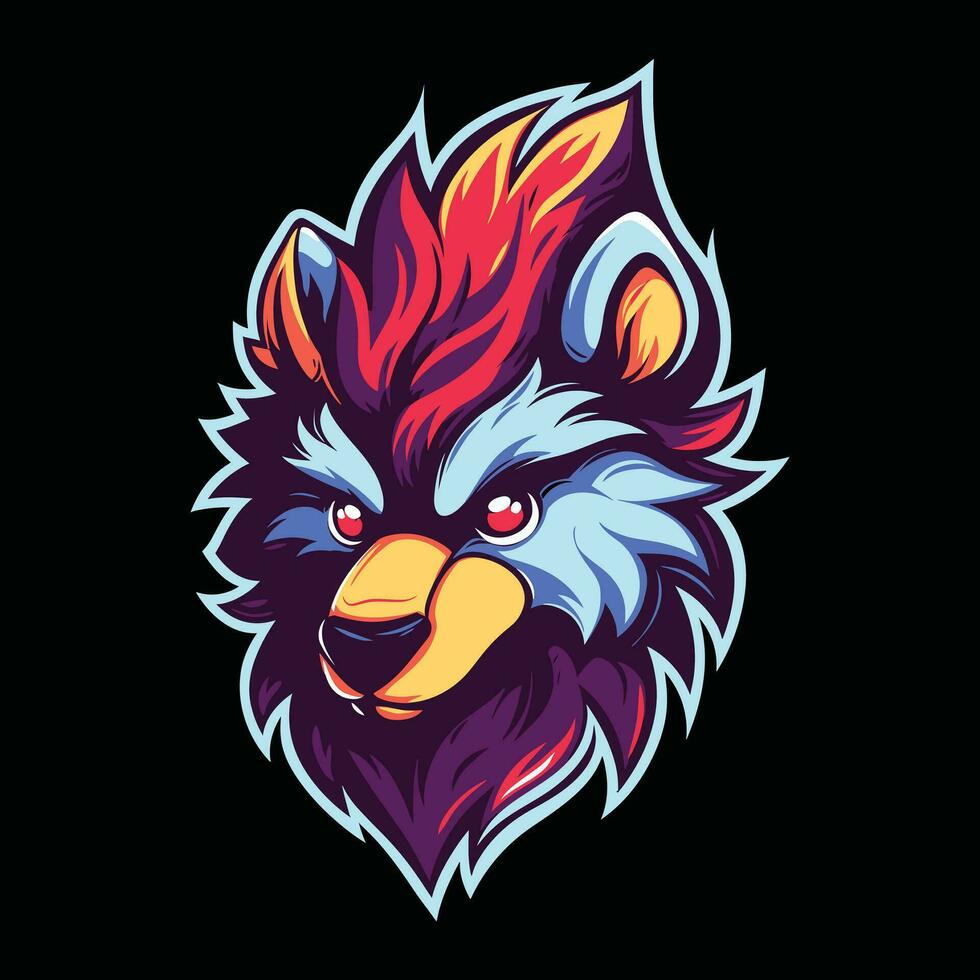 Lion Head Mascot Logo for Esport. Lion T-shirt Design. Isolated on Black Background vector