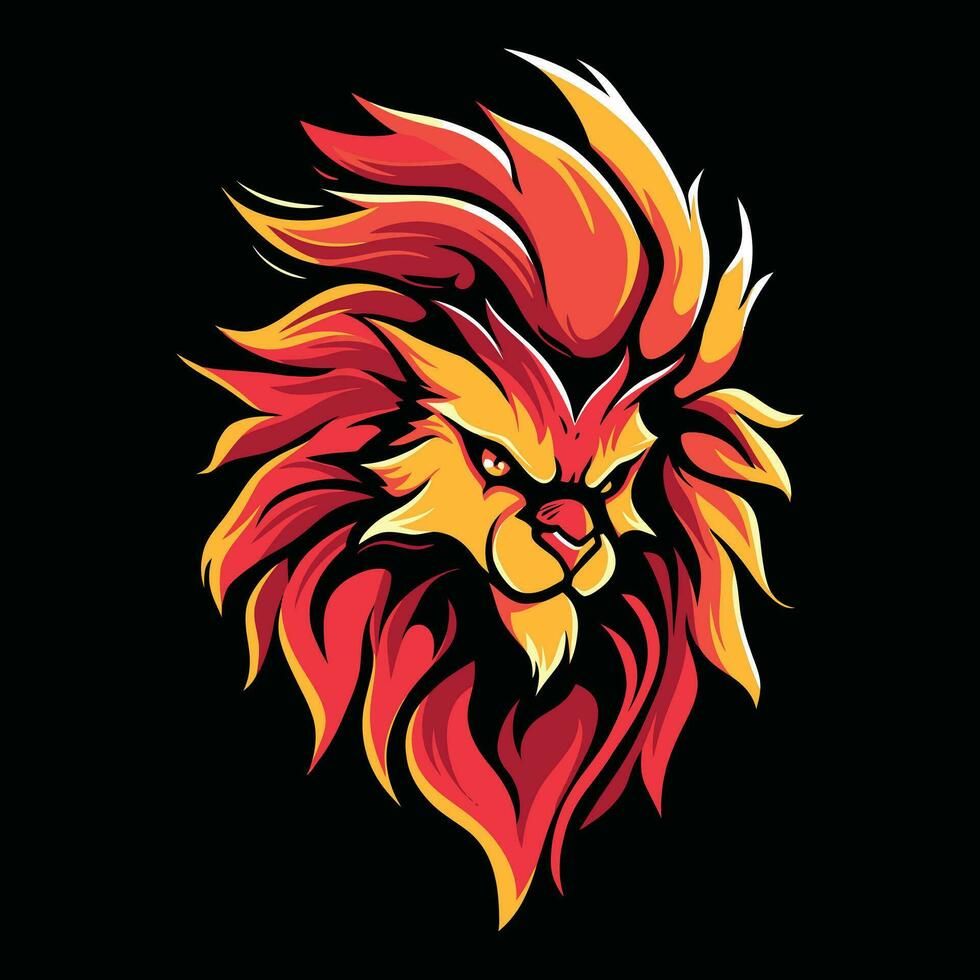 león cabeza mascota logo para deporte león camiseta diseño. aislado en negro antecedentes vector