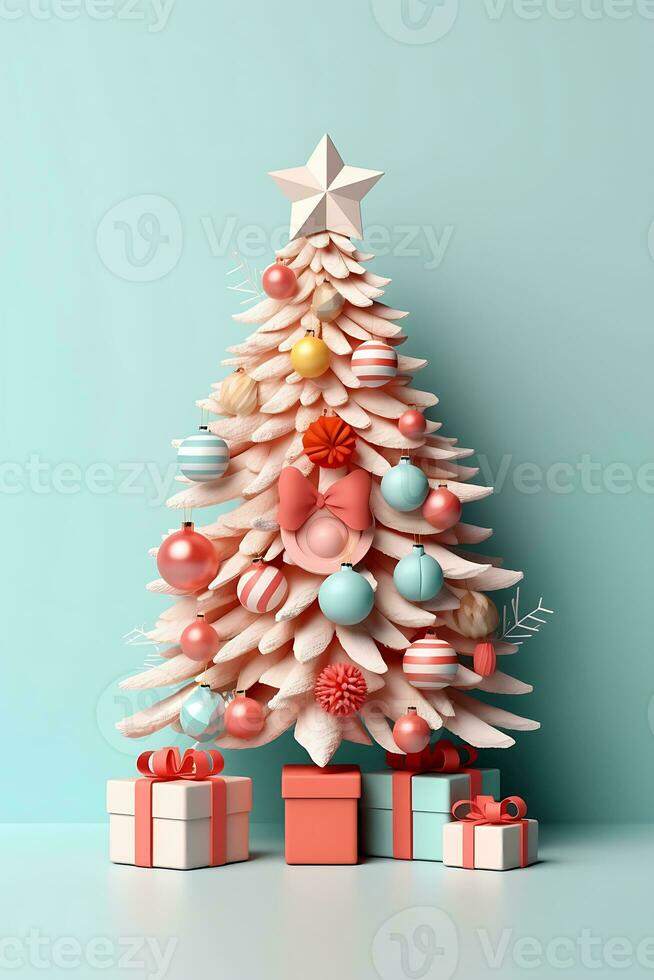 Christmas tree in paper cut style. ai generated photo