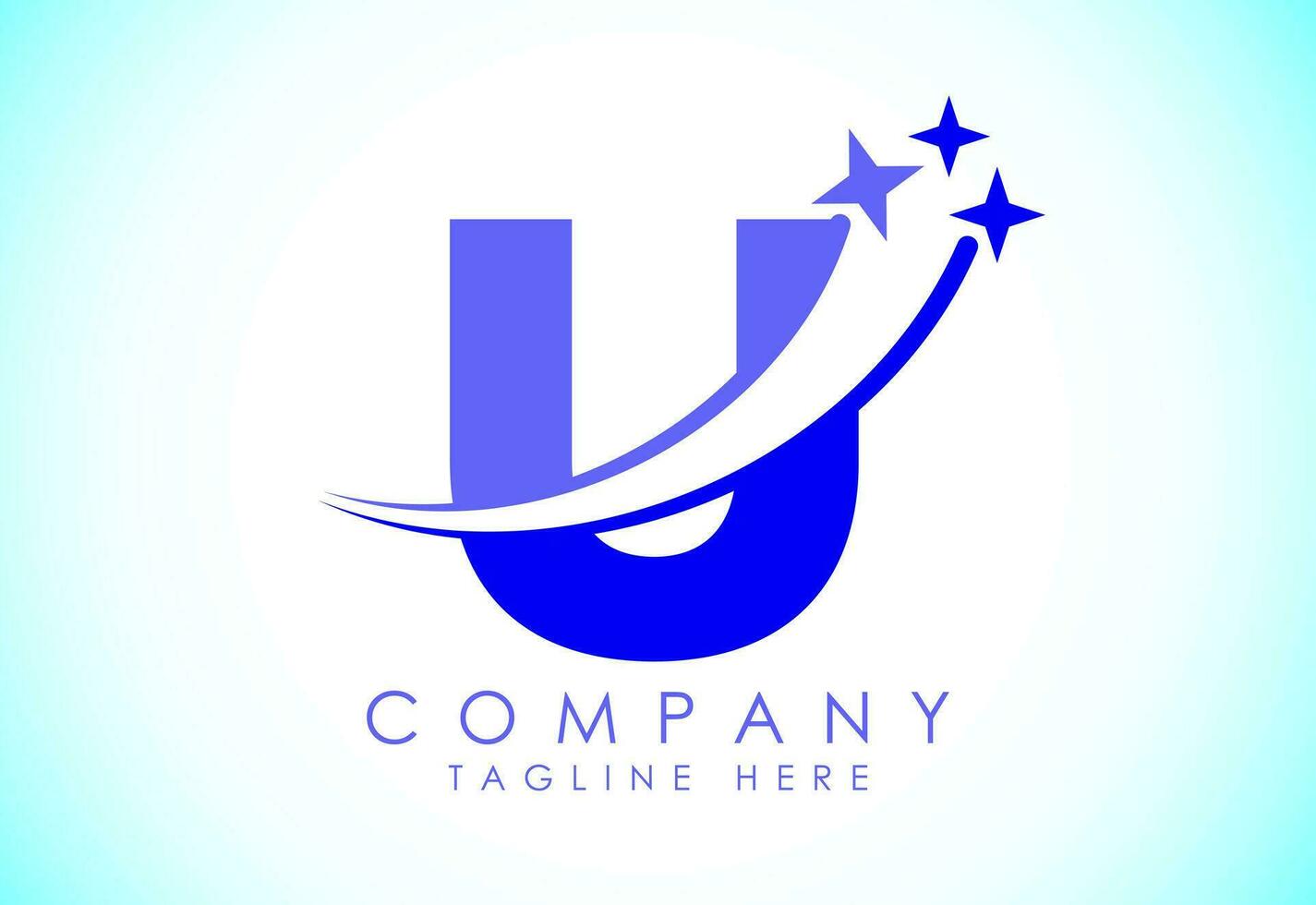 Initial alphabet U with swoosh and star sign. Shooting star logo design vector template for business and company identity