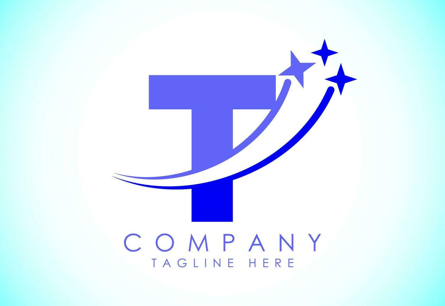 Initial alphabet T with swoosh and star sign. Shooting star logo design vector template for business and company identity