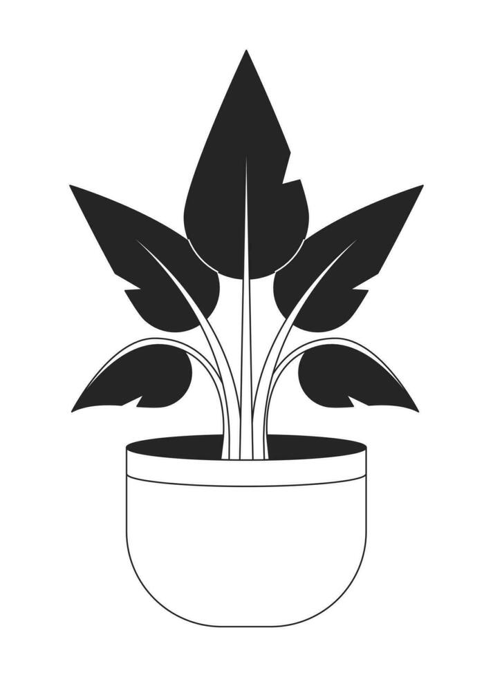 Potted lush houseplant flat monochrome isolated vector object. Living room interior home plant. Editable black and white line art drawing. Simple outline spot illustration for web graphic design