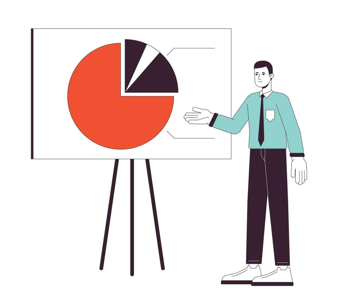 Speaker spokesman giving corporate presentation flat line color vector character. Editable outline full body person on white. Startup plan simple cartoon spot illustration for web graphic design