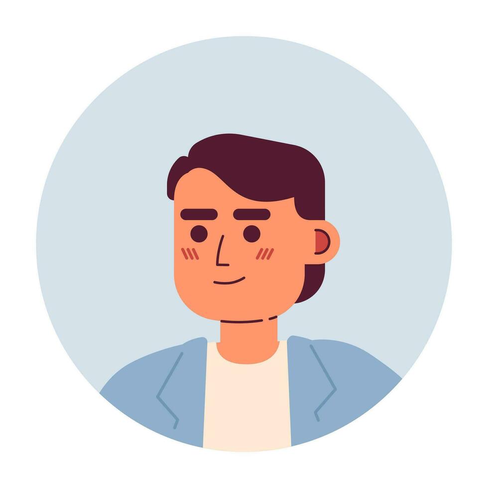 asiático positivo morena hombre semi plano vector personaje cabeza semi plano vector personaje cabeza. editable dibujos animados avatar icono. cara emoción. vistoso Mancha ilustración para web gráfico diseño, animación