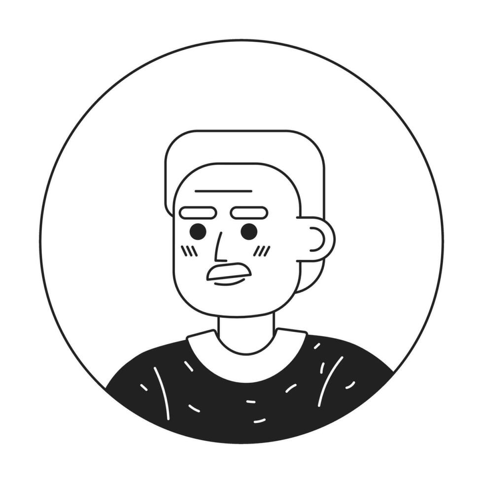 Handsome senior man with silver mustache monochrome flat linear character head. Caucasian old man. Editable outline hand drawn human face icon. 2D cartoon spot vector avatar illustration for animation
