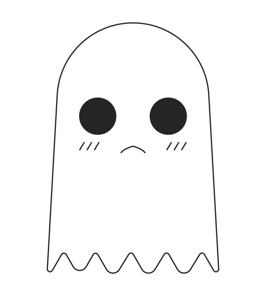 Unhappy cute ghost flat monochrome isolated vector object. Editable black and white line art drawing. Simple outline spot illustration for web graphic design