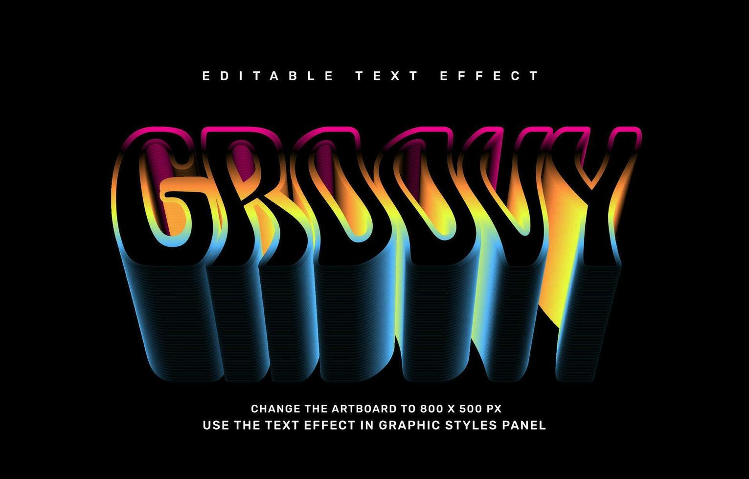 Groovy editable text effect template, good vibes quote vector