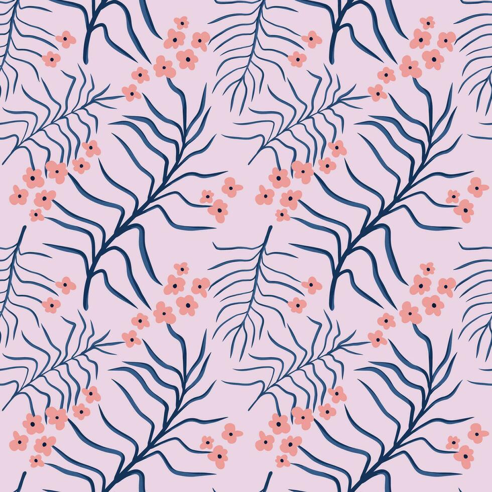 Hand drawn cute floral and leaves pattern vector
