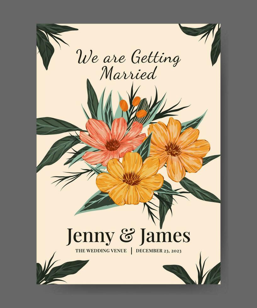 flower wedding announcement poster design vector